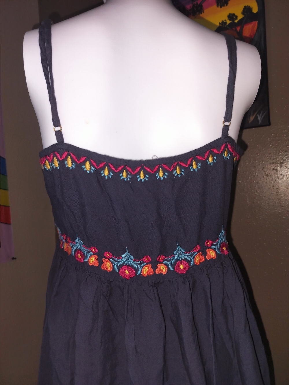 NATURAL LIFE Navy Sara Embroidered Spaghetti-Strap Mini Dress Sz S - Picture 4 of 8